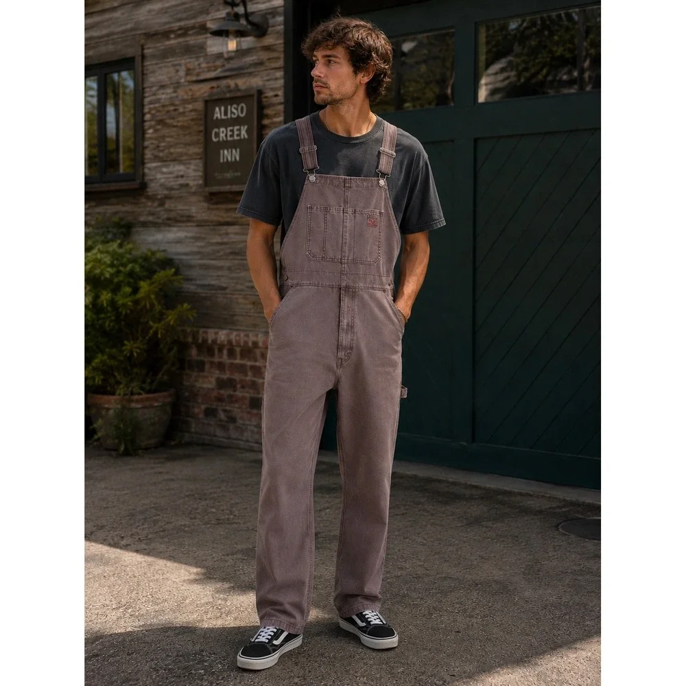 Levis Mens Canvas Carpenter Overalls Brown Utility Workwear Dungarees Large